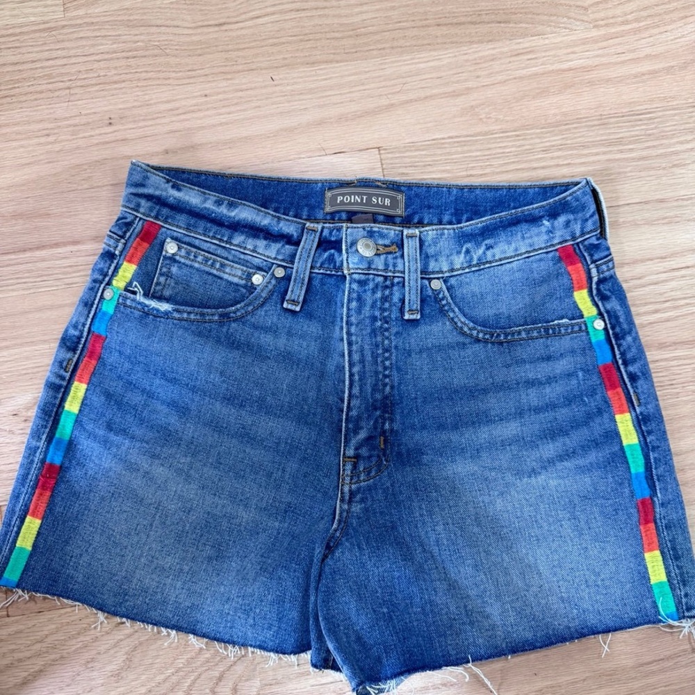 Point Sur Denim Shorts with Rainbow Stripes